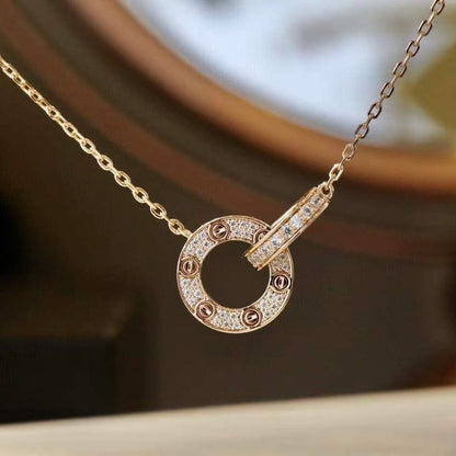 [kincade]LOVE 7.6MM NECKLACE ROSE GOLD AND SILVER  FULL DIAMOND