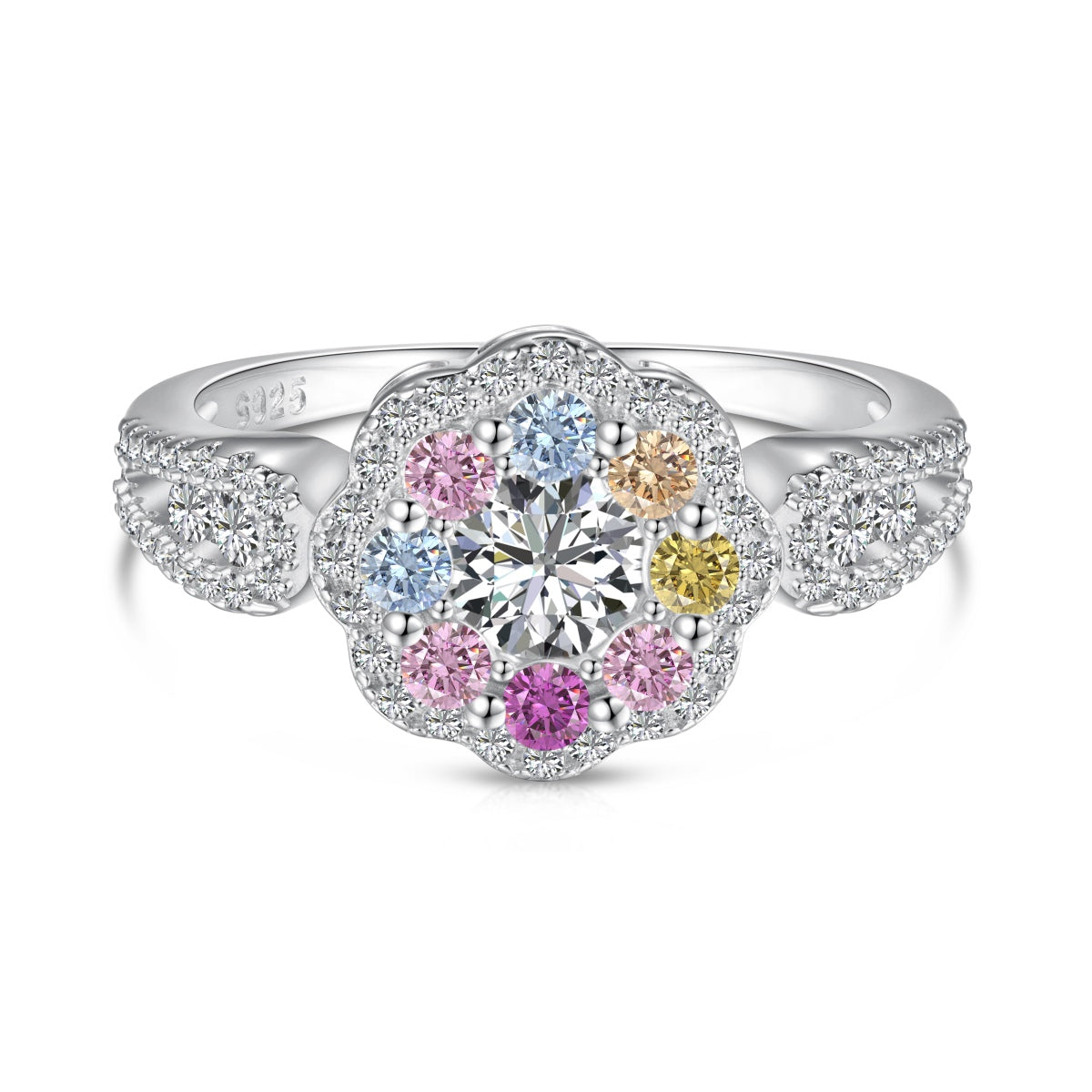 [kincade]Delicate Colorful Round Cut Flower Shape Wedding Ring