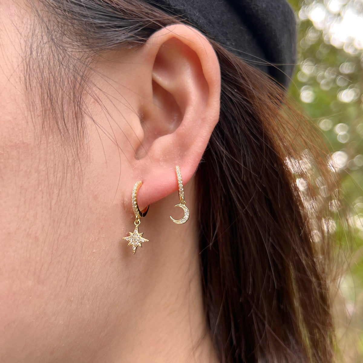 [kincade]Star and Moon Asymmetric Earrings