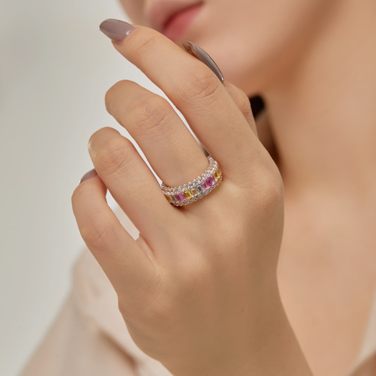 [kincade]Dainty Colorful Radiant Cut Daily Ring