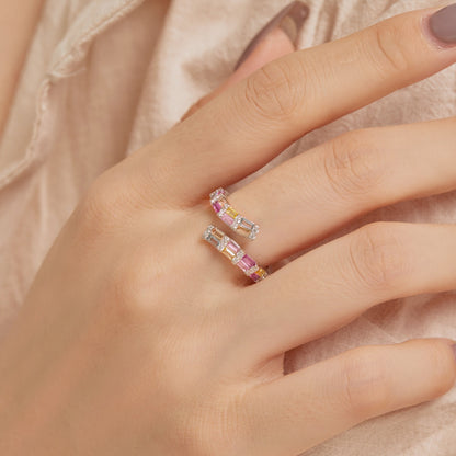 [kincade]Charming Colorful Radiant Cut Adjustable Daily Ring