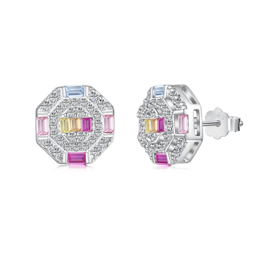 [kincade]Ornate Colorful Octagon Shape Daily Earrings