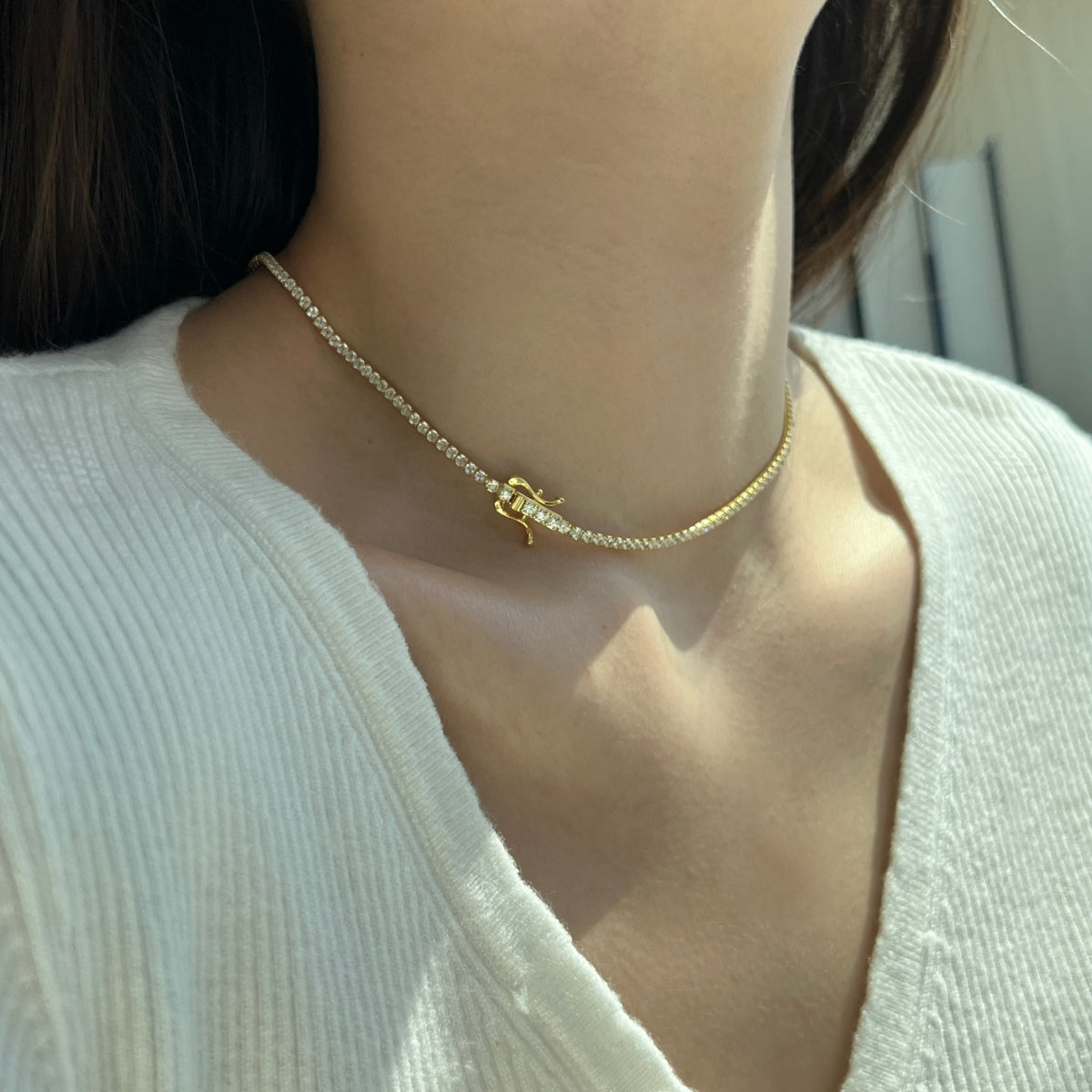 [kincade]Delicate Round Shape Tennis Necklace