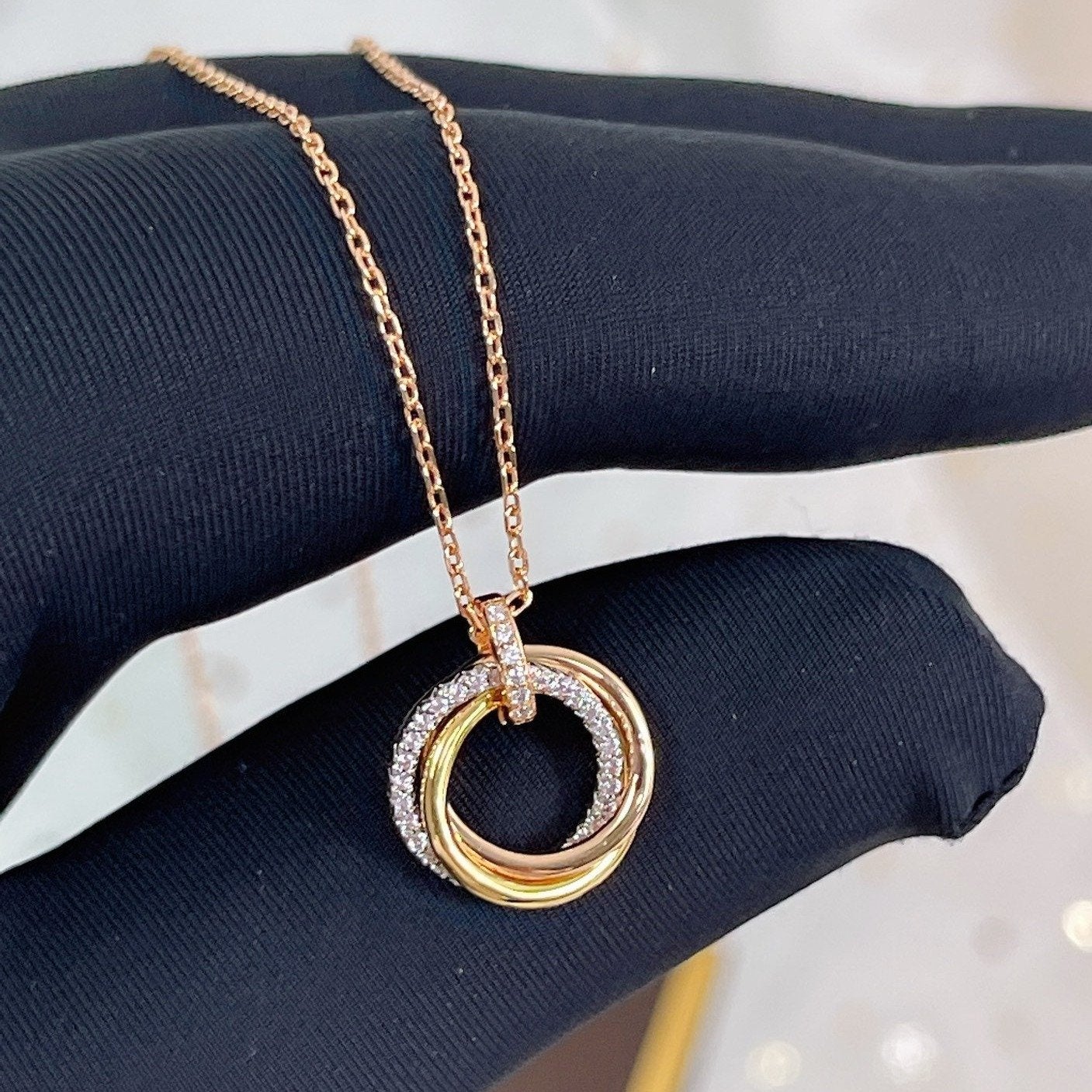 [kincade]TRINITY NECKLACE SILVER GOLD PINK GOLD DIAMONDS