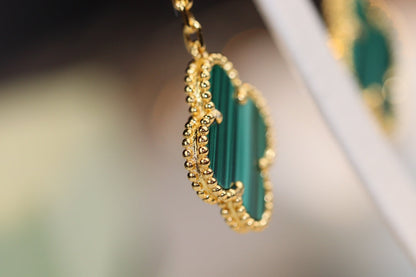 [kincade]CLOVER EARRINGS GOLD MALACHITE DIAMOND 3 MOTIF