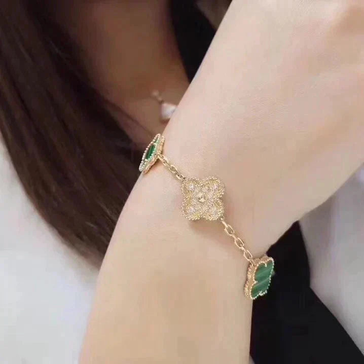 [kincade]CLOVER  5 MOTIF MALACHITE DIAMOND BRACELET