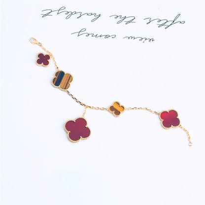 [kincade]CLOVER BRACELET 5 MOTIFS CARNELIAN TIGER EYE