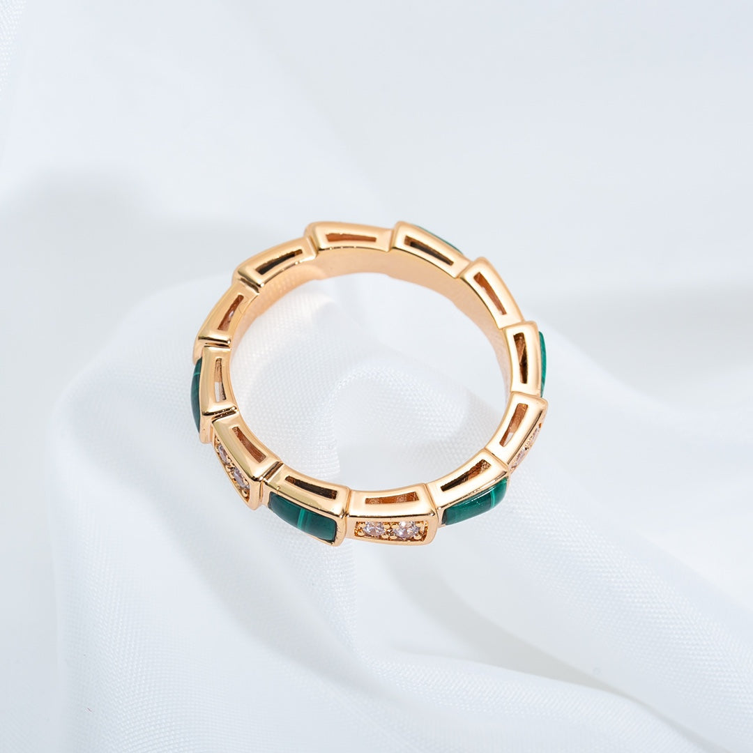 [kincade]SERPENTI RING PINK GOLD MALACHITE DIAMOND 3MM