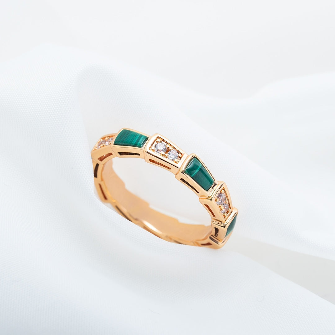 [kincade]SERPENTI RING PINK GOLD MALACHITE DIAMOND 3MM