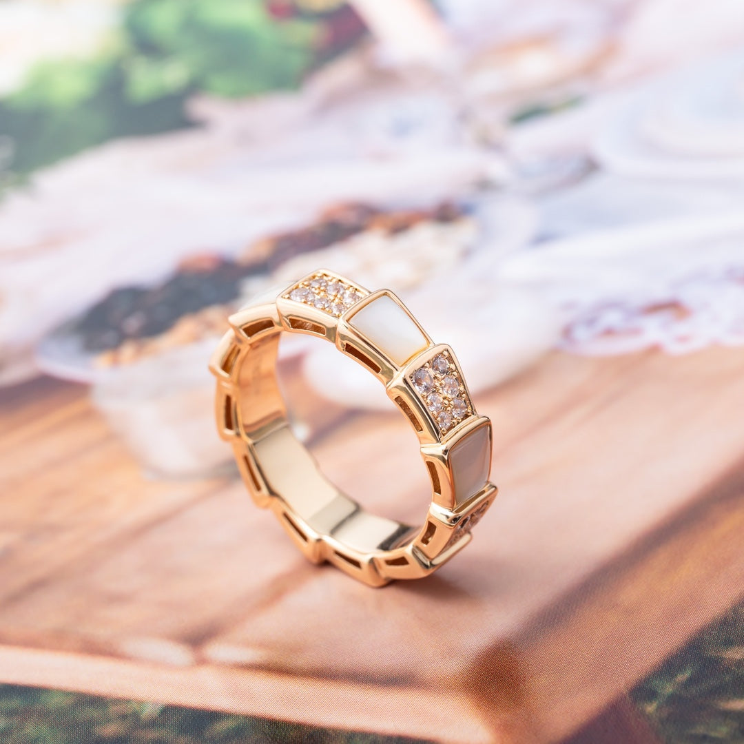 [kincade]SERPENTI RING PINK GOLD MOP DIAMOND PAVED 4MM