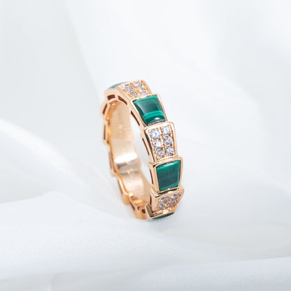 [kincade]SERPENTI RING PINK GOLD MALACHITE DIAMOND PAVED 4MM