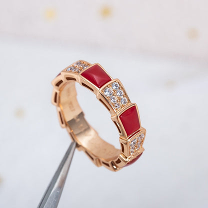 [kincade]SERPENTI RING PINK GOLD CARNELIAN DIAMOND PAVED 4MM