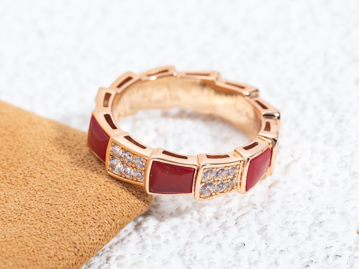 [kincade]SERPENTI RING PINK GOLD CARNELIAN DIAMOND PAVED 4MM