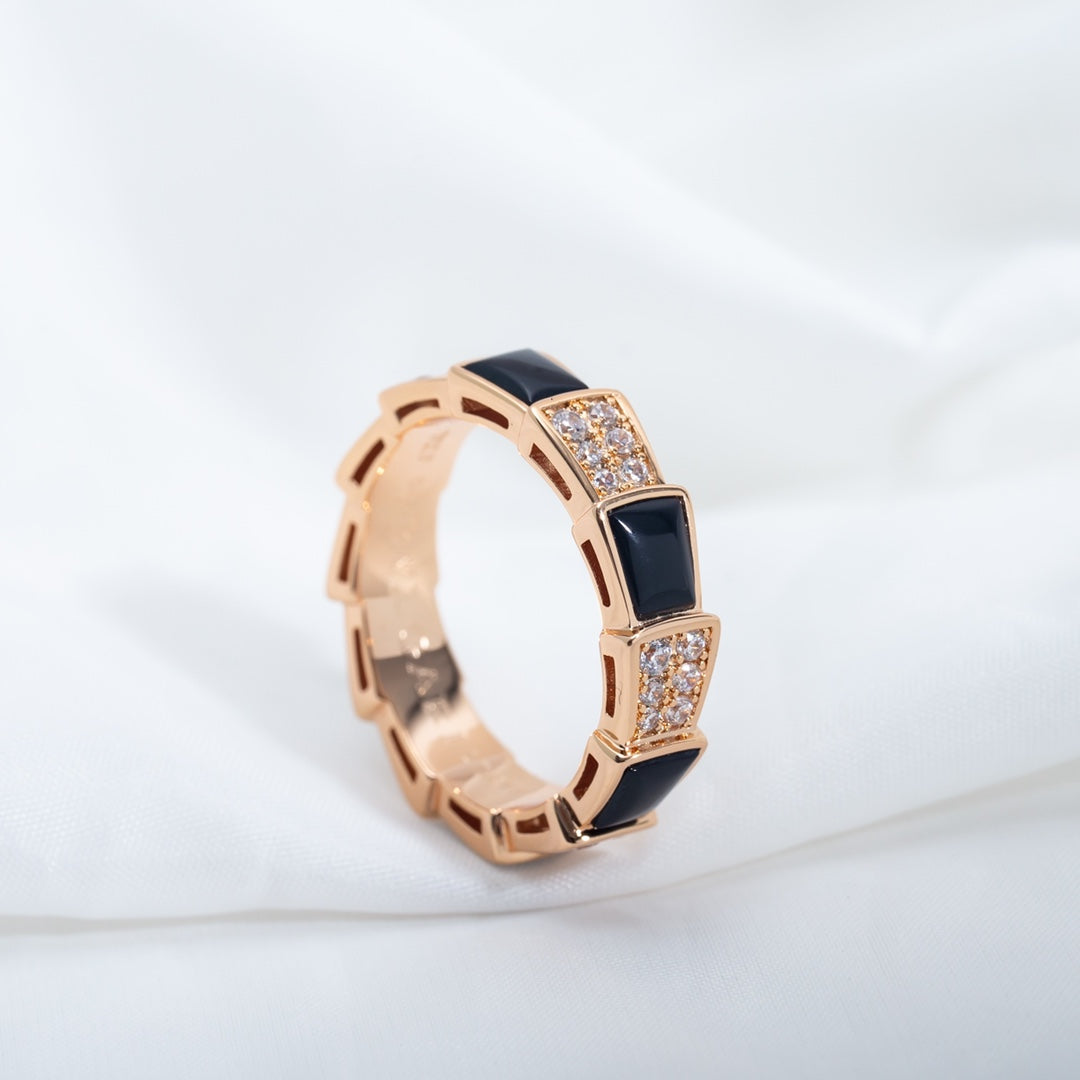 [kincade]SERPENTI RING PINK GOLD BLACK MOP DIAMOND PAVED 4MM