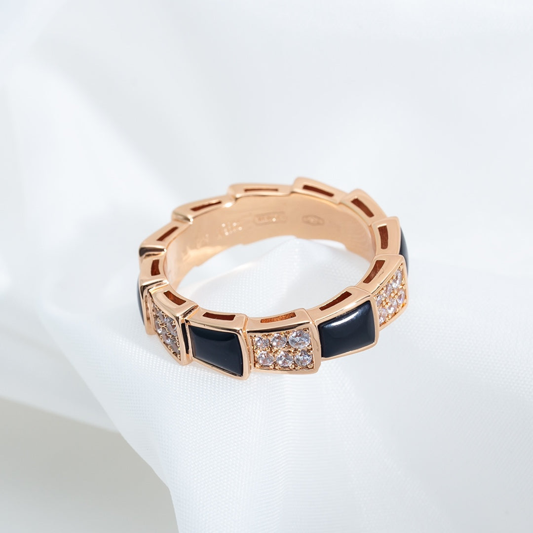 [kincade]SERPENTI RING PINK GOLD BLACK MOP DIAMOND PAVED 4MM