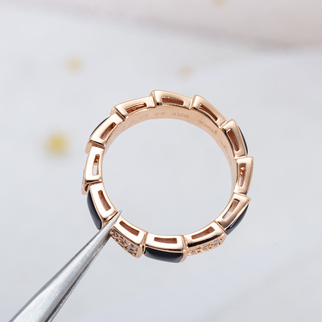 [kincade]SERPENTI RING PINK GOLD BLACK MOP DIAMOND PAVED 4MM