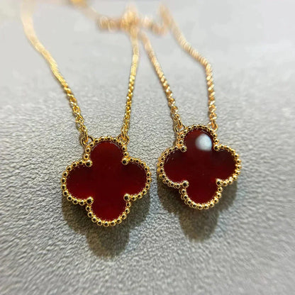 [kincade]CLOVER 15MM CARNELIAN SINGLE FLOWER NECKLACE