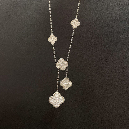 [kincade]CLOVER 5 MOTIFS SILVER DIAMONDS NECKLACE