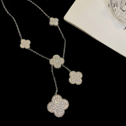 [kincade]CLOVER 5 MOTIFS SILVER DIAMONDS NECKLACE