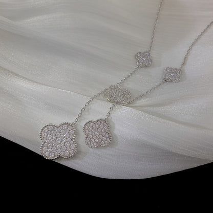 [kincade]CLOVER 5 MOTIFS SILVER DIAMONDS NECKLACE