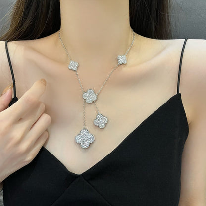 [kincade]CLOVER 5 MOTIFS SILVER DIAMONDS NECKLACE