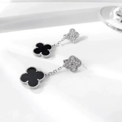 [kincade]CLOVER 2 MOTIFS DIAMOND ONYX OHRRINGE SILBER