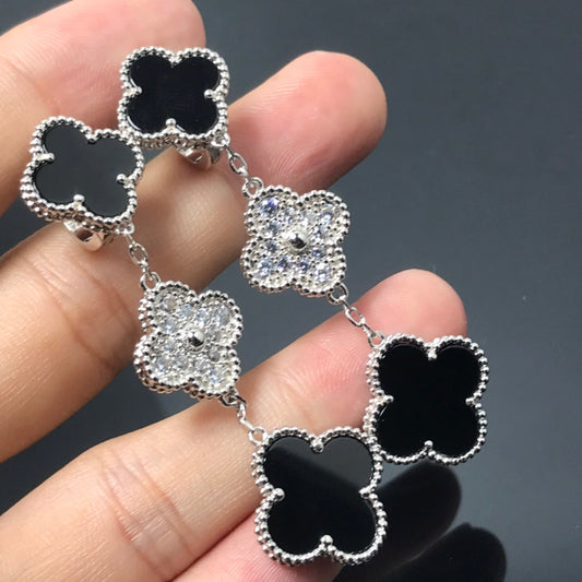 [kincade] KLEEBLATT 3 MOTIV DIAMANT ONYX SILBER OHRRINGE