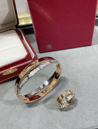 [kincade]LOVE PINK GOLD SILVER DIAMOND DOUBLE RING