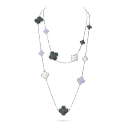 [kincade]CLOVER 16 MOTIF CHALCEDONY MOP SILVER NECKLACE