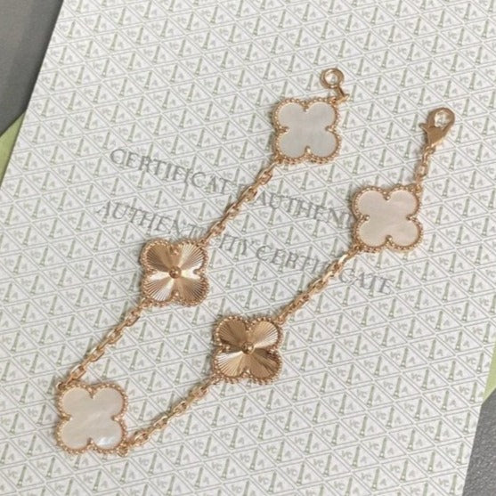 [kincade]CLOVER BRACELET 5 MOTIF WHITE MOP PINK GOLD