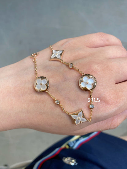 [kincade]STAR AND SUN 4 MOTIF WHITE MOP PINK GOLD BRACELET