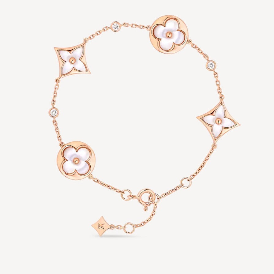 [kincade]STAR AND SUN 4 MOTIF WHITE MOP PINK GOLD BRACELET