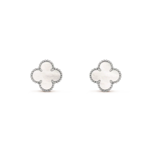 [kincade]CLOVER MEDIUM 1 MOTIFS  WHITE MOP EARRINGS SILVER