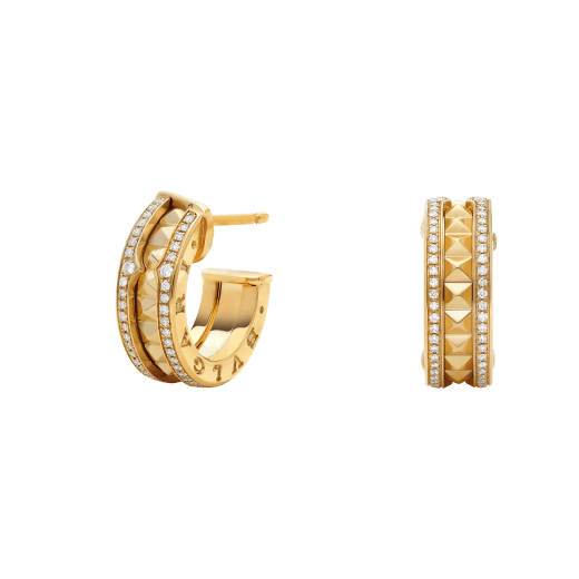 [kincade]ZERO 1 ROCK GOLD EARRINGS WITH STUDDED SPIRAL AND PAVED DIAMONDS