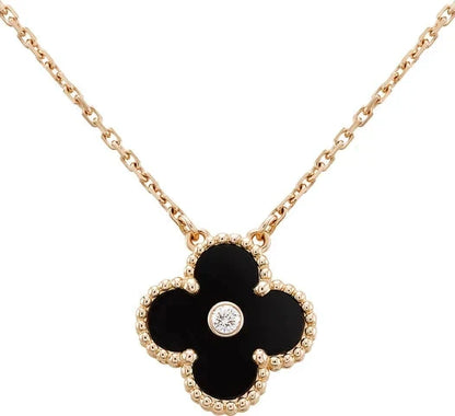 [kincade]CLOVER 15MM DIAMOND ONYX NECKLACE