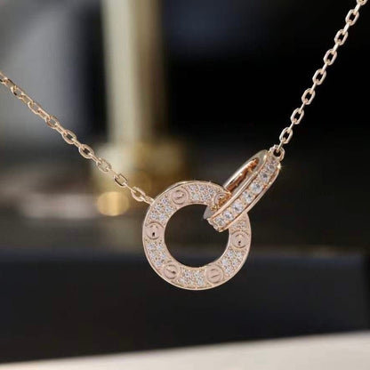 [kincade]LOVE 7.6MM NECKLACE ROSE GOLD AND SILVER  FULL DIAMOND