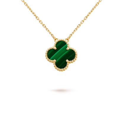 [kincade]CLOVER 15MM MALACHITE SINGLE FLOWER  NECKLACE