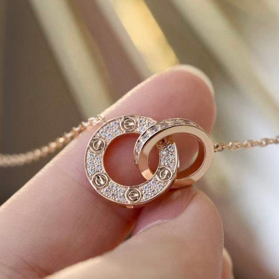 [kincade]LOVE 7.6MM NECKLACE ROSE GOLD AND SILVER  FULL DIAMOND