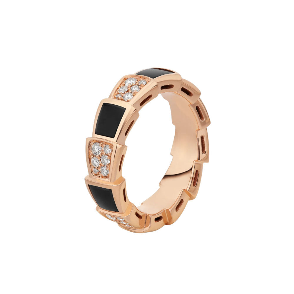 [kincade]SERPENTI RING PINK GOLD BLACK MOP DIAMOND PAVED 4MM