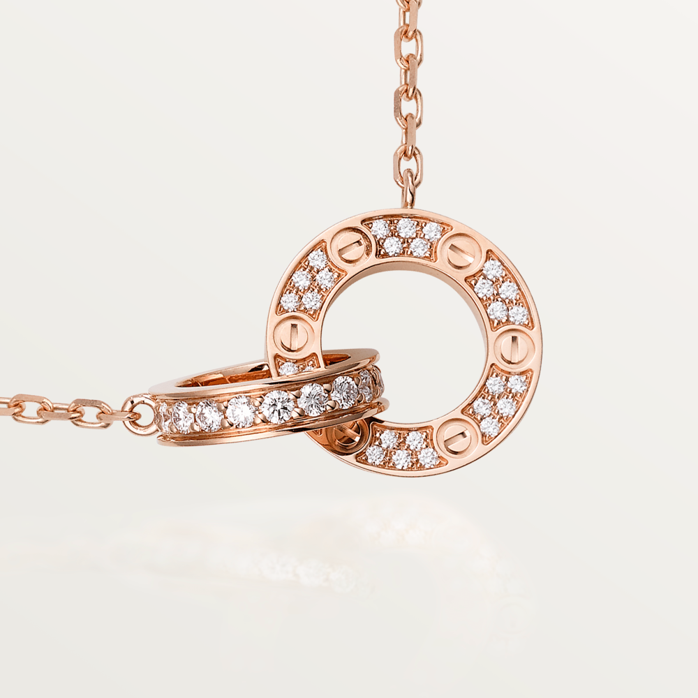 [kincade]LOVE 7.6MM NECKLACE ROSE GOLD AND SILVER  FULL DIAMOND