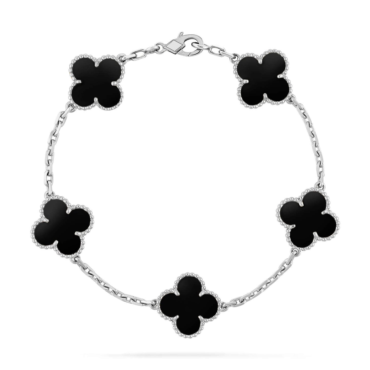 [kincade]CLOVER 5 MOTIF ONYXS  BRACELET SILVER