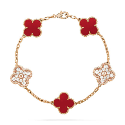 [kincade]CLOVER 5 MOTIFS CARNELIAN DIAMOND BRACELET