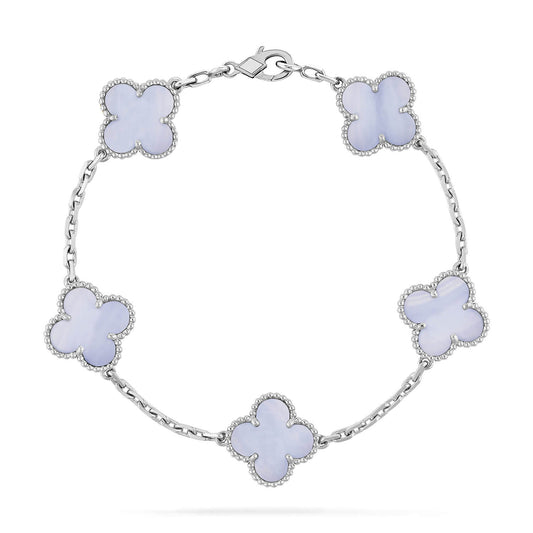 [kincade]CLOVER 5 MOTIV LILA CHALCEDON ARMBAND SILBER 