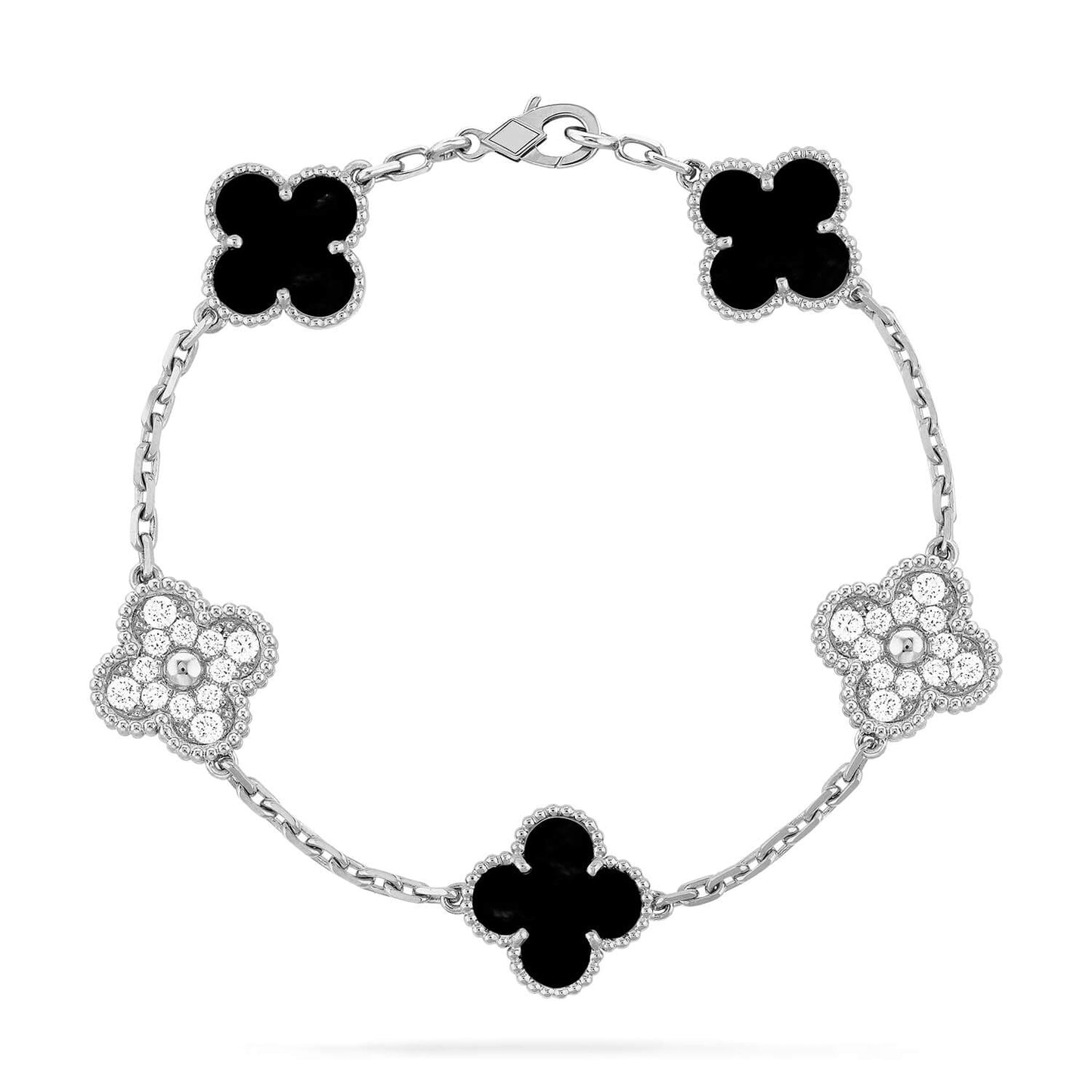 [kincade]CLOVER 5 MOTIV ONYX DIAMANT ARMBAND SILBER 