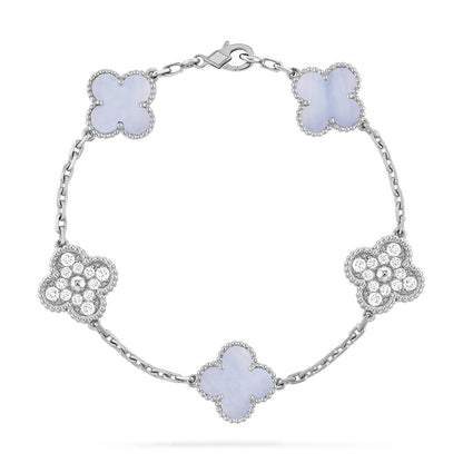 [kincade]CLOVER 5 MOTIV DIAMOND LILA CHALCEDON ARMBAND SILBER 