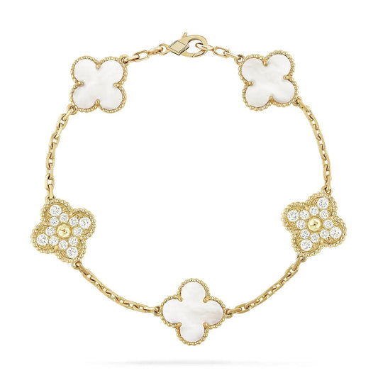 [kincade]CLOVER BRACELET 5 MOTIF WHITE MOP DIAMOND