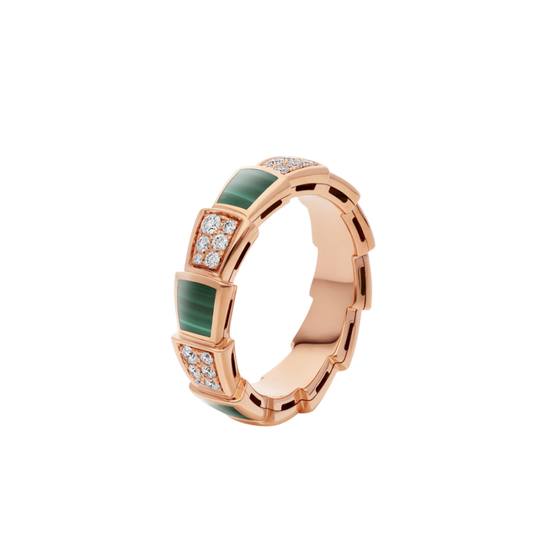 [kincade]SERPENTI RING PINK GOLD MALACHITE DIAMOND PAVED 4MM