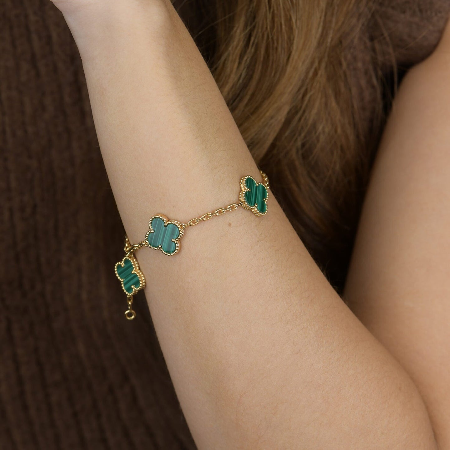 [kincade]CLOVER 5 MOTIFS MALACHITE BRACELET