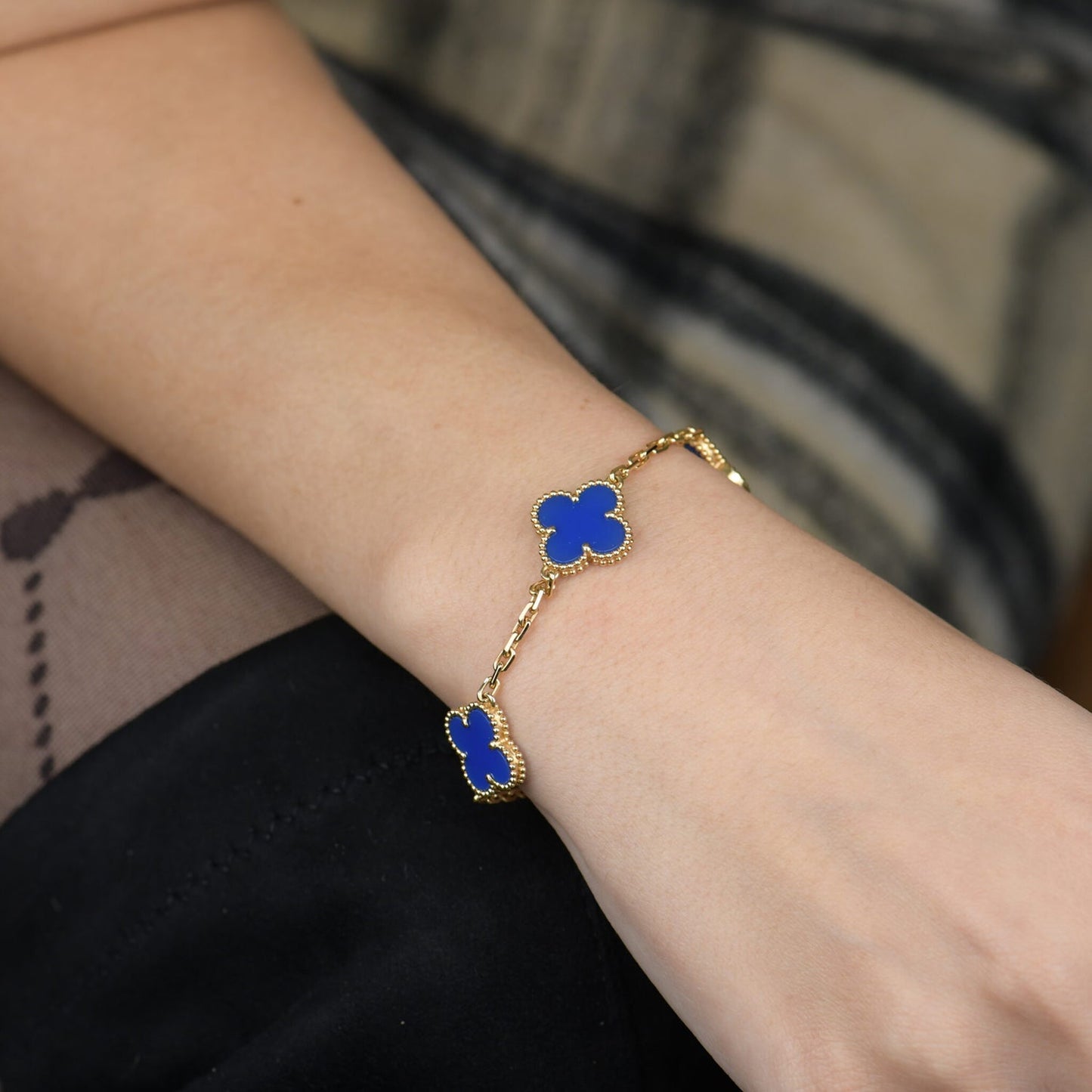 [kincade]CLOVER 5 MOTIFS BLUE AGATE BRACELET