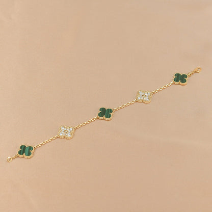 [kincade]CLOVER  5 MOTIF MALACHITE DIAMOND BRACELET